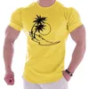 Homens camisetas T-shirt Camisa Havaiana para Homem Tendência Roupas Masculinas Coco Árvore Impresso Verão Esportes Tees Oversized Manga Curta