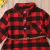 Robes de fille Marque Noël Infant Kid Bébé Fille Longue Chemise Robe Tops À Manches Longues Rouge Plaid Droite Longueur Au Genou Robe Ceinture 0-5Y 231219