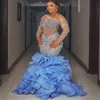 2024 Aso Ebi sirena cielo azul vestido de fiesta de encaje con cuentas niveles noche fiesta formal segunda recepción cumpleaños vestidos de compromiso vestidos Robe De Soiree ZJ367