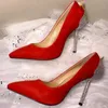 Luxury Crystal Bract High Heel Shoe Red Suede Pointed Toe Stiletto Pumps Slip on Shallow Wedding 231220