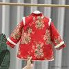 Mädchenkleider chinesischer Stil Neujahrskleidung Vestidos für Baby Mädchen Baumwolle gepolstert Outfits Kinder rot Cheongsam Kleider Mädchen Kleidung mit Tasche