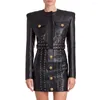 Two Piece Dress BEVENCCEL 2023 Autumn And Winter Women's Wear Perforated Leather Short Jacket Skirt Fashion Sexy Party 2-piece PU Set