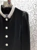 Vestes Femmes 2023 Automne Hiver Mode Haute Qualité Velours Femmes Perles Déco À Manches Longues Noir Élégant Vintage Manteau Vêtements D'extérieur