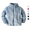 Jackets Soft Warm Baby Boy Jacket Winter 2023 Fleece Full Zip Up Girl Coat Light Gray Children Outerwear Toddler Kids Clothing