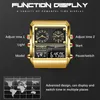 Horloges FOXBOX Topmerk Luxe Mode Heren Horloges Goud Roestvrij Staal Sport Vierkant Digitaal Analoog Groot Quartz Horloge voor Man 231219