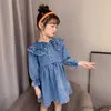 Girl's Dresses Kids Denim Dresses New Fashion Children Clothes Long Sleeves Teenager Jean Dress Teenager Clothing 7 8 9 11 12 14 Years