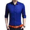 Vermelho brilhante camisa de manga longa moda masculina camisas finas branco azul cinza masculino topos preto roxo verde vestido masculino chemise 231220