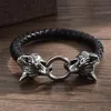 Bangle Viking Bracelet Leather Rope Chain Double Bite Ring For Men Amulet Jewelry Gift MaleBangle290Q