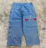 Damen Jeans Streetwear JNCO Harajuku Hip Hop Big Pocket Blue Vintage Baggy Gothic High Waisted Wide Leg Hose 231219