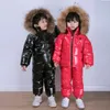 2023 Russia Kids Winter Children Clothing Sets 2pcs Girls Duck Down Jacket Baby Overall Real Fur Boys Parka Snow Wear XMP259 231220