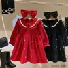 Girl's Sukienki Dziewczyny „Zimowy styl Baby Girls” Bow Chenille Velvet Princess Sukienka Błyszcząca elegancka sukienka noworoczna sukienka