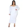 Vestidos casuais plus size cor sólida manga longa costela pit malha algodão meados de bezerro vestido feminino bottoming sexy party club