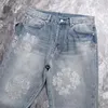 Herren-Jeans, Vintage-Stil, Diamant-Intarsien, Kapok, für Herren und Damen, blau, hell, schön gewaschen, schwerer Stoff, übergroße Denim-Hose, Bermudas
