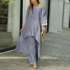 Calças femininas de duas peças moda solta outfit corte 3d camiseta calças definir cintura alta verão cor sólida longo vestir-se