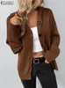 Zanzea Women Hooded Coat Casual Kinited Cardigan Winter Button Lång ärm Outwears Fashion Solid Color Sweater Overized 231220