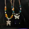 Anhänger Halsketten Vintage Schwarzes Seil Handgemachte Natursteinperlen Schmetterling Halskette Für Liebhaber Frauen Pullover Kette Ästhetischer Schmuck