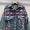 Women's Jackets Women Flowers Embroidery Diamonds Beaded Jeans Shirts Colorful Hand-painted Graffiti Rhinestones Denim Coat Crystal Cardigan