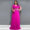 Vestuário étnico elegante vestido de noite para mulheres v pescoço contas apliques plissados chão-comprimento 2023 bonito chiffon cor sólida dama de honra