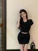 Work Dresses Pure Sexy Sweet Girl Suit Women's Summer Diamond Letter O-neck Slim Fit Top Wrap Hip Mini Skirt Two-piece Set Female Clothes