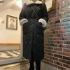 Women's Trench Coats CP Lamb Wool Collar Parkas Women Fashion Drawstring Waist Elegant Long Padded Jackets Female Ladies