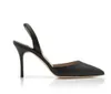 Woman slingback sandal satin leather CAROLYNE mid heel Black Calf Leather Slingbacks Pumps sling back high heels pointed toe summer shoes