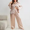 Pijamas femininos plus size 3xl 4xl 5xl feminino 2 pçs pijamas conjunto primavera outono manga longa camisa calças ternos solto cetim casa wear