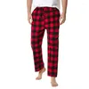 Homens sleepwear azul xadrez mens pijama calças de fundo relaxando casa relaxada pjs homens casual cordão botão pijama homme