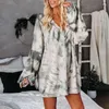 Dameshoodies Lente Modieuze Tie Dye Gedrukt Lange mouwen V-hals Los Casual Home Uitgebreide Lantaarnmouwen Comfortabele hoodie