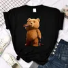 Women's T Shirts Mr.Teddy Bear är en ölälskare tryckt t-shirts hipster kreativitet tshirt sport rund hals softtee toppar trend individuella