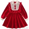 Robes de fille Hiver d'automne filles robes vins rouges velours robes pour filles enfants vêtements de Noël adolescents robes décontractées 4-14 ans