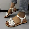 Sandaler Flower Flats Women Summer Open Toe Beach Slippers 2024 Modeklänning Elegant Flip Flops Trend Slides Femme Zapatillas