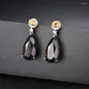 Dangle Earrings Classic Elegant Design Pear Shaped Crystal 925 Sterling Silver Natural Smoky Quartz Women's