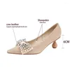 Dress Shoes High Heels Women's 2023 Summer Pointy Middle Fine Heel Not Tired Foot French Single Shoe Rhine-diamond