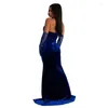 Casual Dresses Diamonds spetsnät Patchwork Velvet Maxi Evening Party Dress Handskar Kvinnor Halter Backless Ruched High Split Corset Long Robe