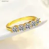 Solitaire Ring Hoyon 100% 14K Gold 5 Single Row 0,3 Moissanit Shiny Diamond Ring Frauen Ring Hochzeit Schmuck Brautzubehör Geschenkl231220