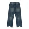 Herrenjeans High Street Denim Man Four Seasons Spliced Bleached Washed Scratched Loose Wide Leg Pants Volle Länge