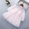 Girl's Dresses 2-10 Years High Quality Spring Autumn Bow Lace Floral Draped Ruched Kid Children Clothing Girl Party Birthday Princess Dress