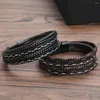 Charm Bracelets Ethnic Style Matte Black Magnetic Buckle High Quality Multi-Layer Braided Leather Men Bohemian Retro Jewelry Bracelet