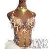 Stage Wear LILYAR Latin Dance Performance Competition Solid Color Sleeveless White Feather High-Grade Dress