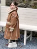 Inverno Ragazze Cappotto lungo Cappotti in tessuto scamosciato Moda spesso velluto caldo Bambini Giacca da motociclista Vestiti per bambini Cappotto in pile Pelliccia finta 231220