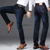 Men's Jeans Plus Size Classic Men's Slim Straight Jeans Fashion Business Casual Elastic Denim Pants Black Blue Brand Trousers 40 42 44 L231220