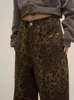 Dżinsy damskie houzhou tan leopard kobiety dżinsowe spodnie kobiety dużego szerokiego nogi spodnie streetwearu hip hop vintage ubrania luźne 231219