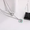 Designer Brand Titanium Steel Edition Tiffays Classic Blue Dropping Oil Love Lock Double Layer Necklace Collar Chain