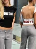 女性用Tシャツバックレス半袖ホワイトY2K服クロップトップ女性美学2022夏Tシャツ