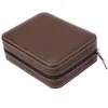 Luxury Brown dragkedja Sport Storage Watch 4 Case Organizer Leather Watch Travel Case för fyra klockor Velvet foder hela boxen215m