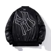 Pu Leather Thickened Embroidered Baseball Jacket Pilot Cotton Couple's Autumn and Winter Motorcycle