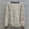 Knitted Cardigan Coat Long Sleeve Striped Contrast Color Sweaters Tops Bust Letter Design Elegant Jackets Sweater