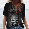 Women's T-Shirt Women's V-neck Top Short Sleeve T-shirts Summer New 3D Skull Print Casual Loose Horror Harajuku Versatile Y2K Clothing Oversize T231220