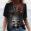 Dames T-shirt Dames V-hals Top Korte mouw T-shirts Zomer Nieuw 3D Schedel Print Informeel Los Horror Harajuku Veelzijdig Y2K Kleding Oversize T231220