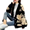 Jaquetas femininas outono mulheres camisola cardigan urso carta padrão bonito solto casaco de malha botão para baixo manga longa v pescoço senhoras cardiganl231026